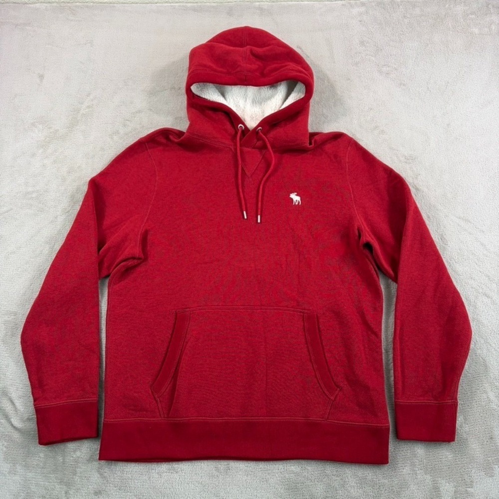 Abercrombie & Fitch Soft A&F Fleece Pullover Hoodie Red Men Large Sherpa Hood